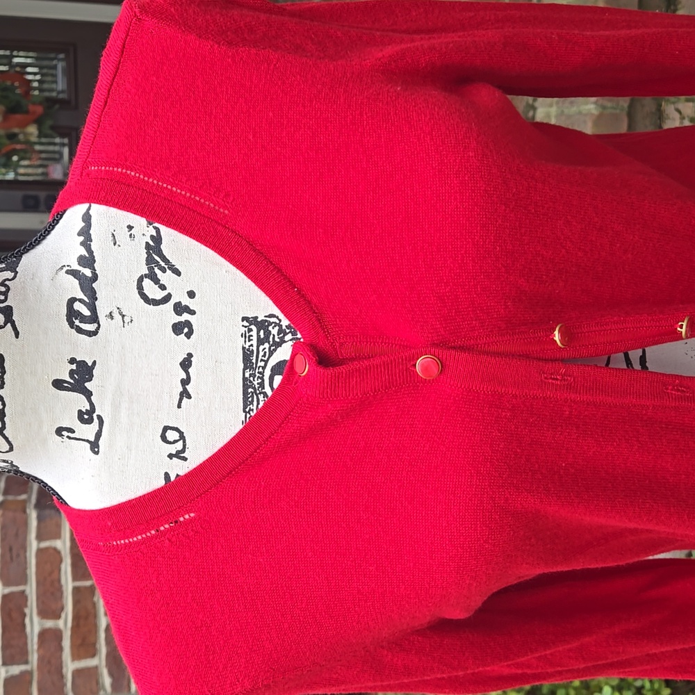 Talbots Vibrant Red Cardigan Sweater With Cashmere - Picture 3 of 11